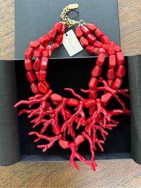 NWT Natasha Couture Red Coral Branch Statement Necklace
